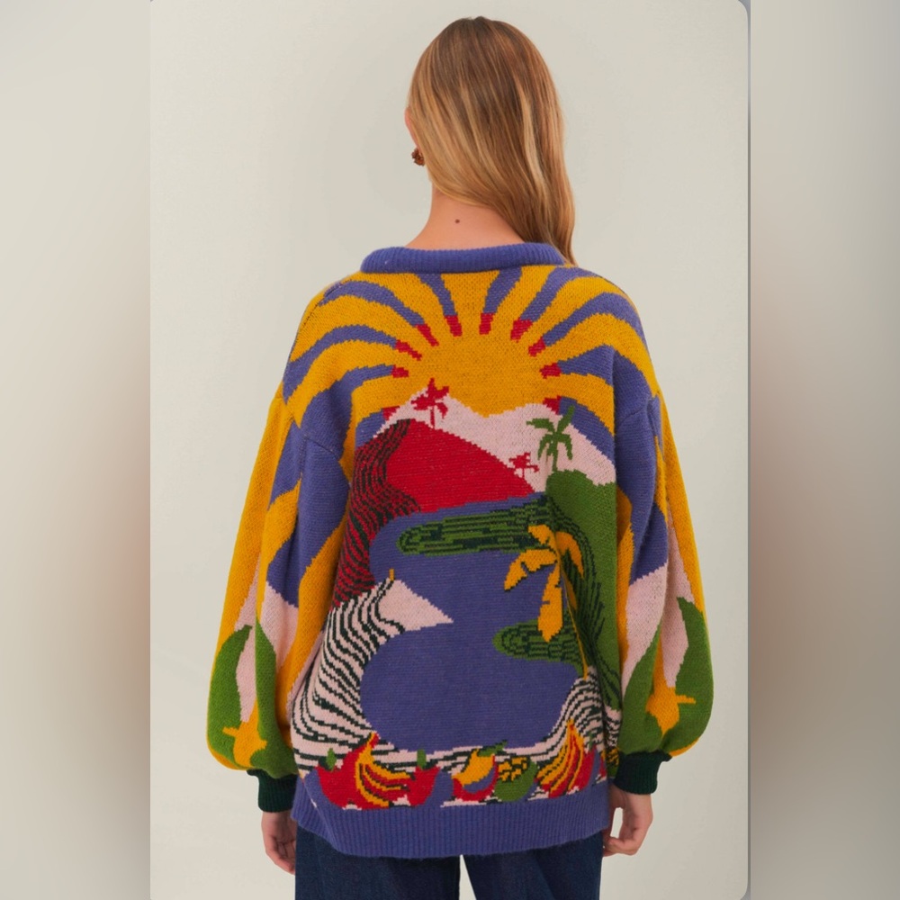 FARM Rio Multicolor Parrot 'Happiness' Knit Sweater - Purple, Yellow, Green, Red - Picture 6 of 9
